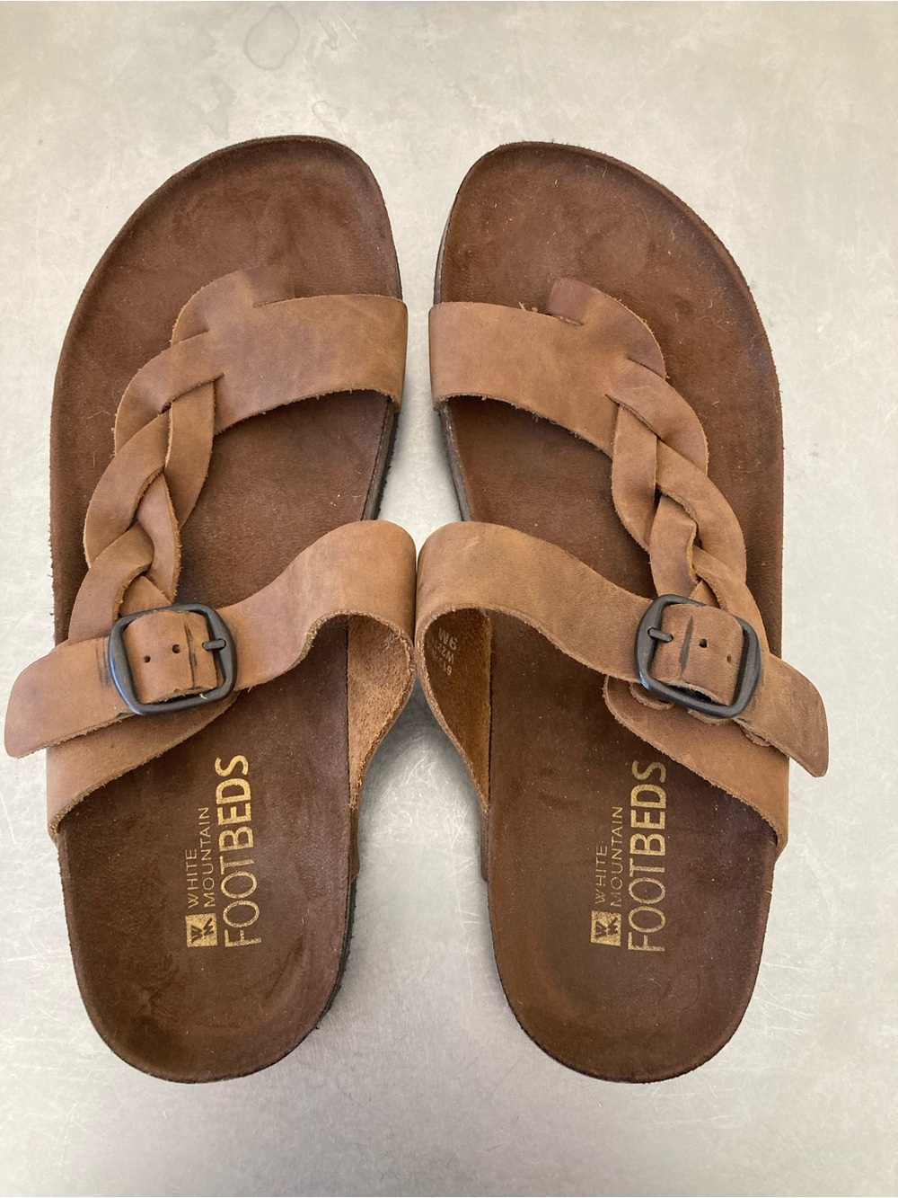 White Mountain Crawford Tan Braided Leather Footbed Sandals